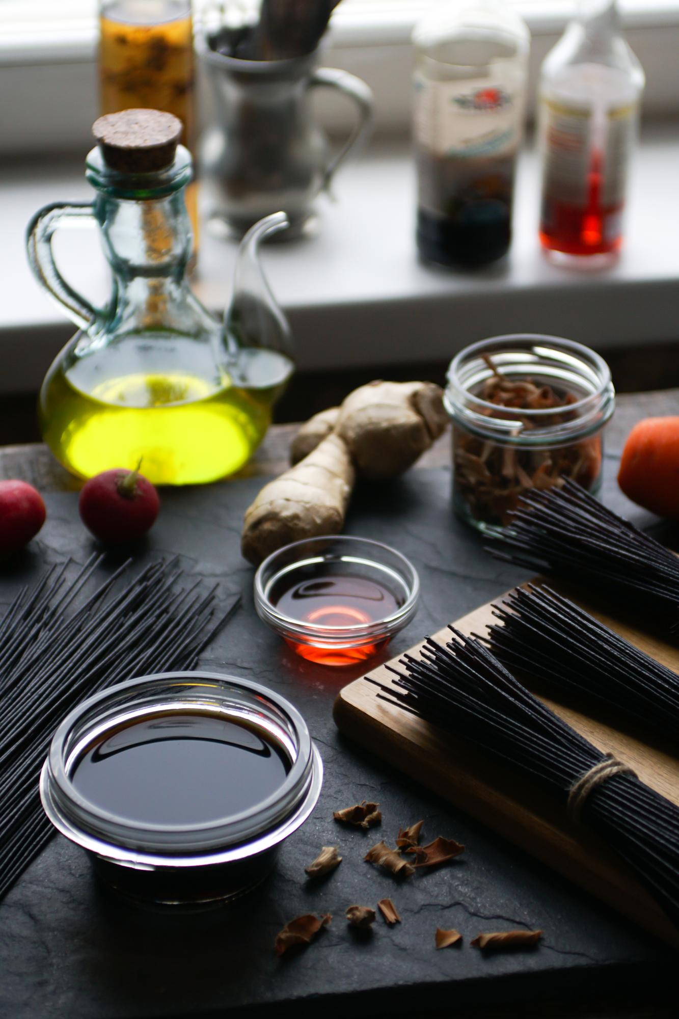 Workstation with premium ingredients and tools